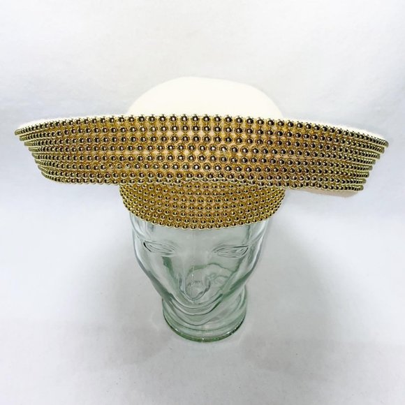 Ellie Fine Hats Cream & Gold Dramatic Wool Hat display picture 3